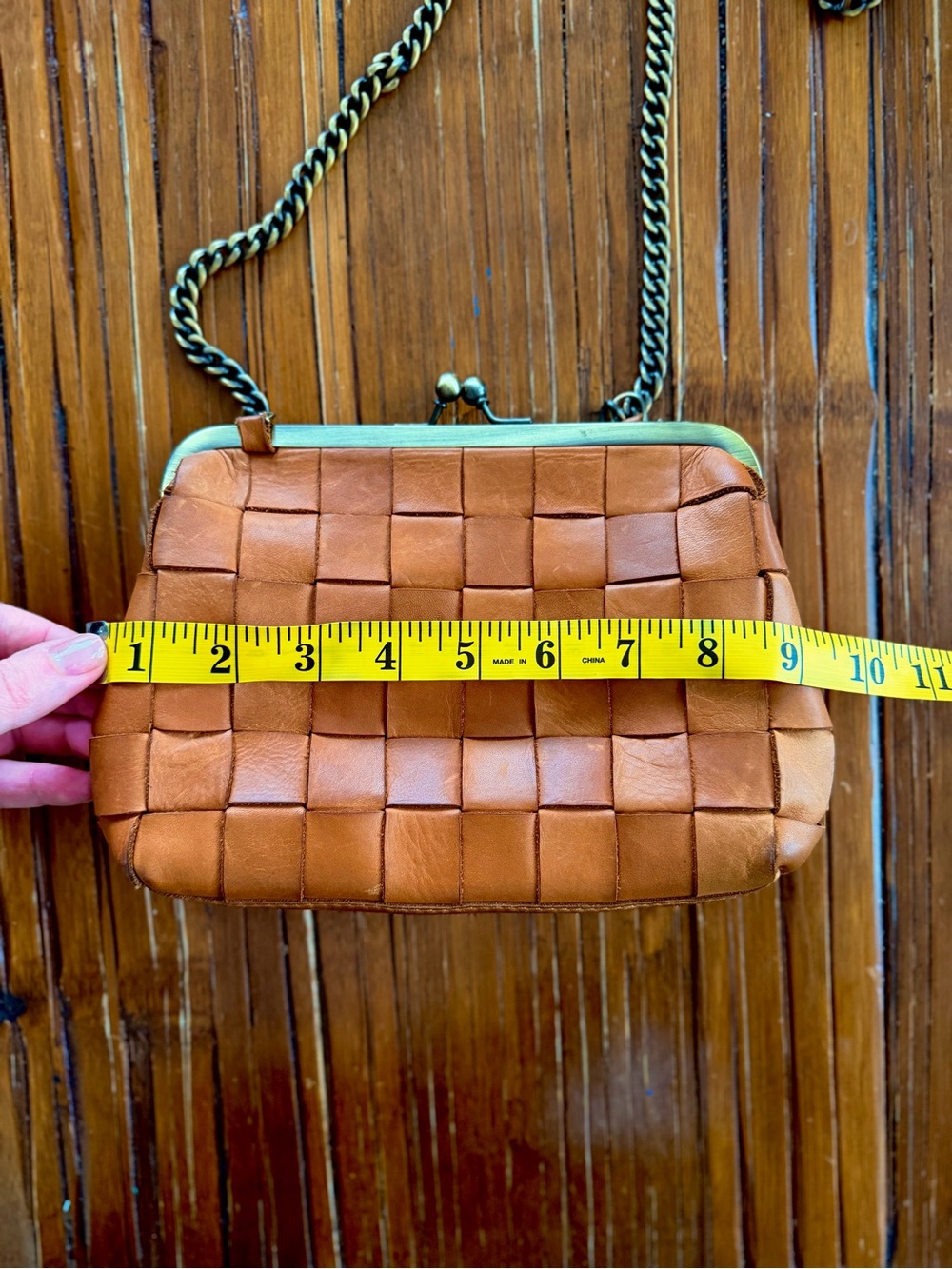 Margot New York Leather Woven Crossbody Bag with Chain Strap - Picture 2 of 5